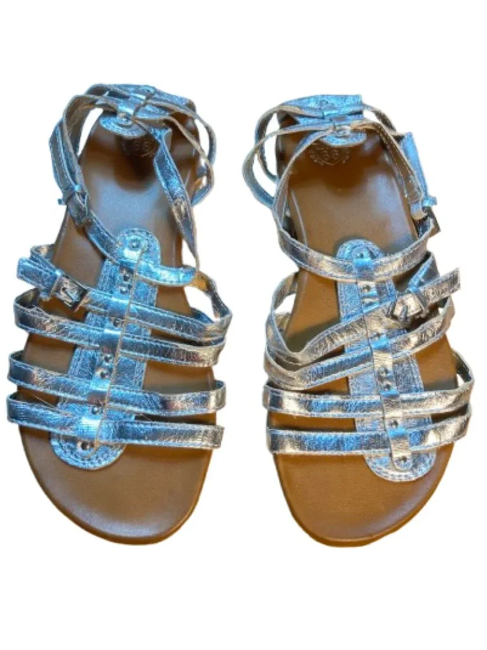 Route 66 Silver Metallic Gladiator Sandals Flat Strappy Chic Boho Fun size 7